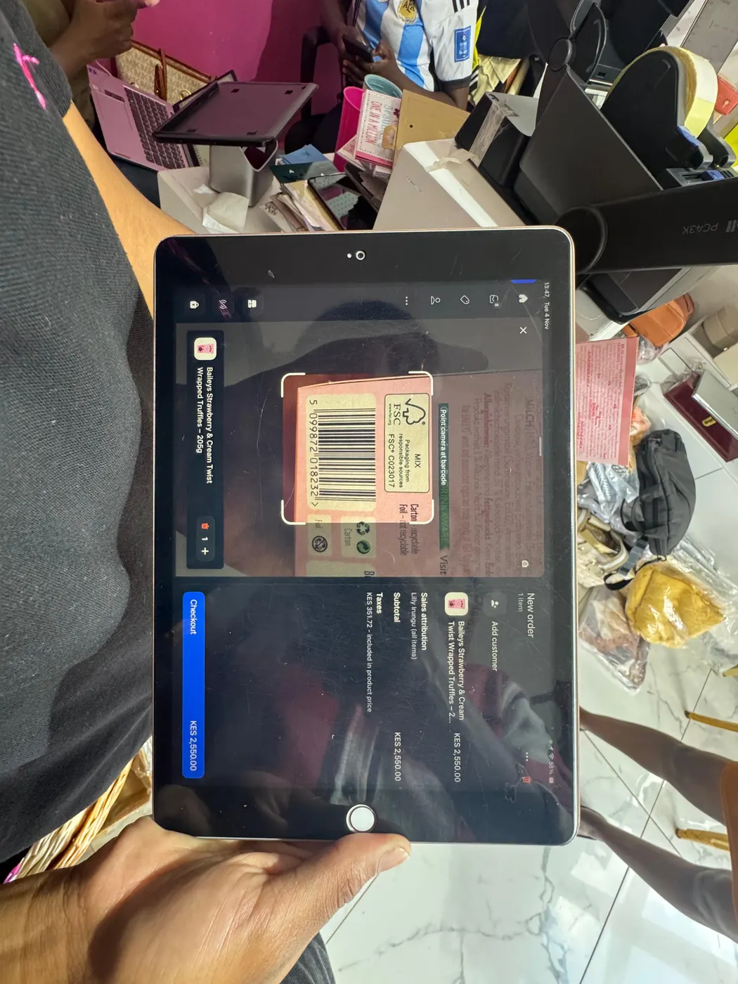 Purpink POS scanning a product barcode on iPad